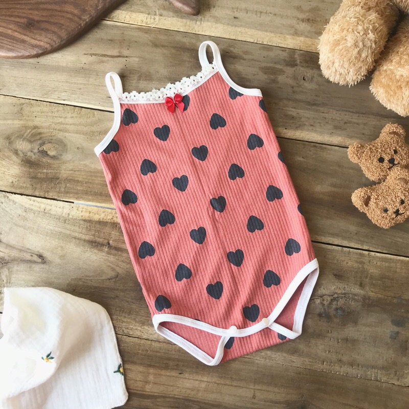 Body hai dây phối ren mềm chất liệu vải gân xuất Hàn dành cho bé gái