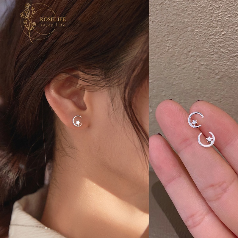 Đôi bông tai mạ bạc 925 hình bán nguyệt kiểu cách đơn giản