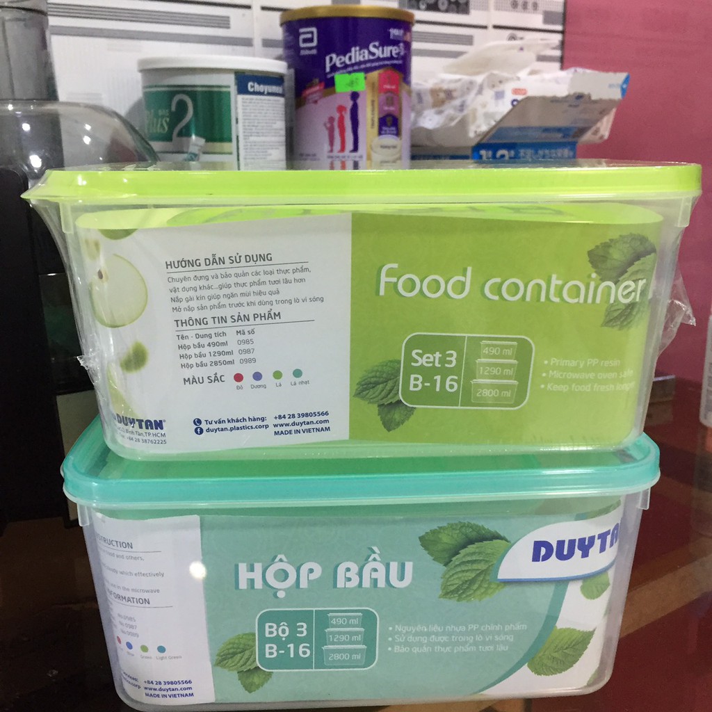 Bộ 3 hộp bầu Duy Tân dung tích 490ml - 1300ml - 2800ml đựng thực phẩm an toàn/Bộ hộp đựng thực phẩm để tủ lạnh có nắp gà