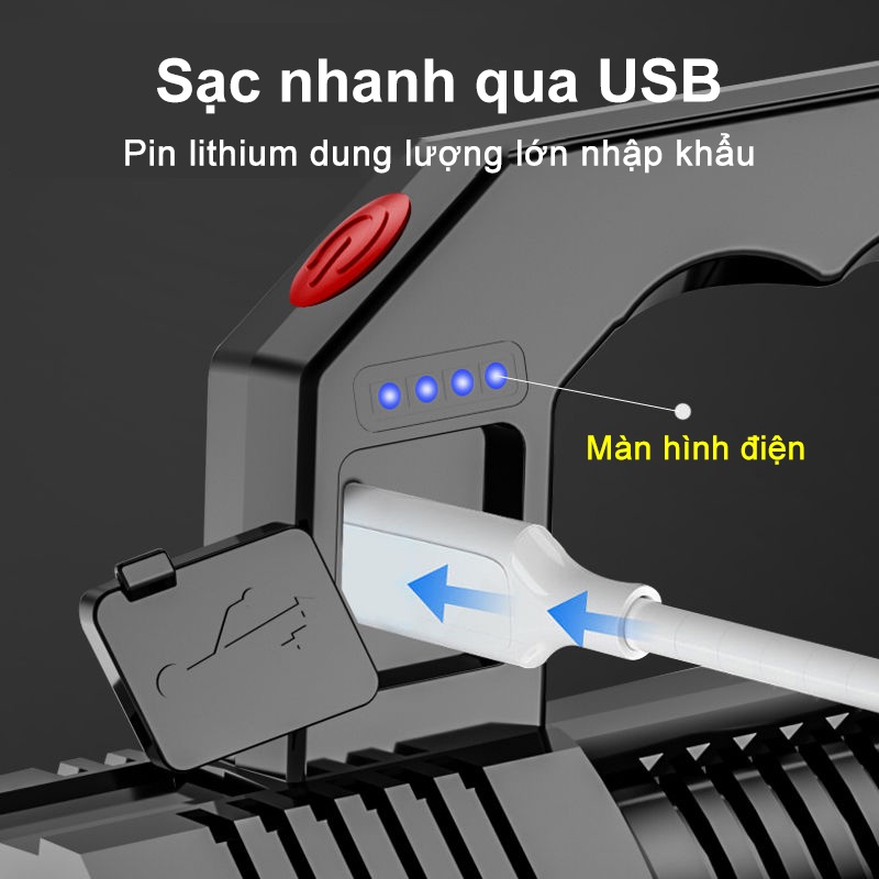Đèn pin công suất lớn cầm tay sạc USB tiện lợi