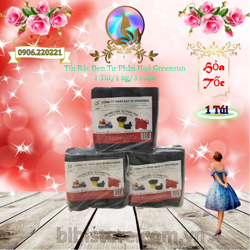 Túi Rác Sinh Học Tự Huỷ Hàng Công Ty GREENSUN, 3 Cuộn 1kg [HCM]
