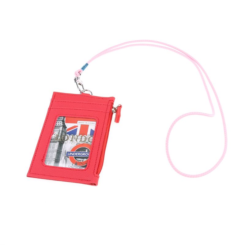 Ví da PU đựng thẻ ID kèm dây đeo cổ thời trang cho nam và nữ