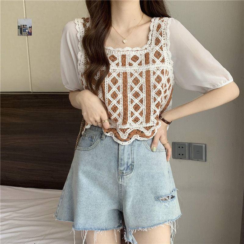 Áo Kiểu Cổ Vuông Tay Phồng Phong Cách Hàn Quốc Thời Trang Mùa Hè Hàng Mới Dành Cho Bạn Nữ