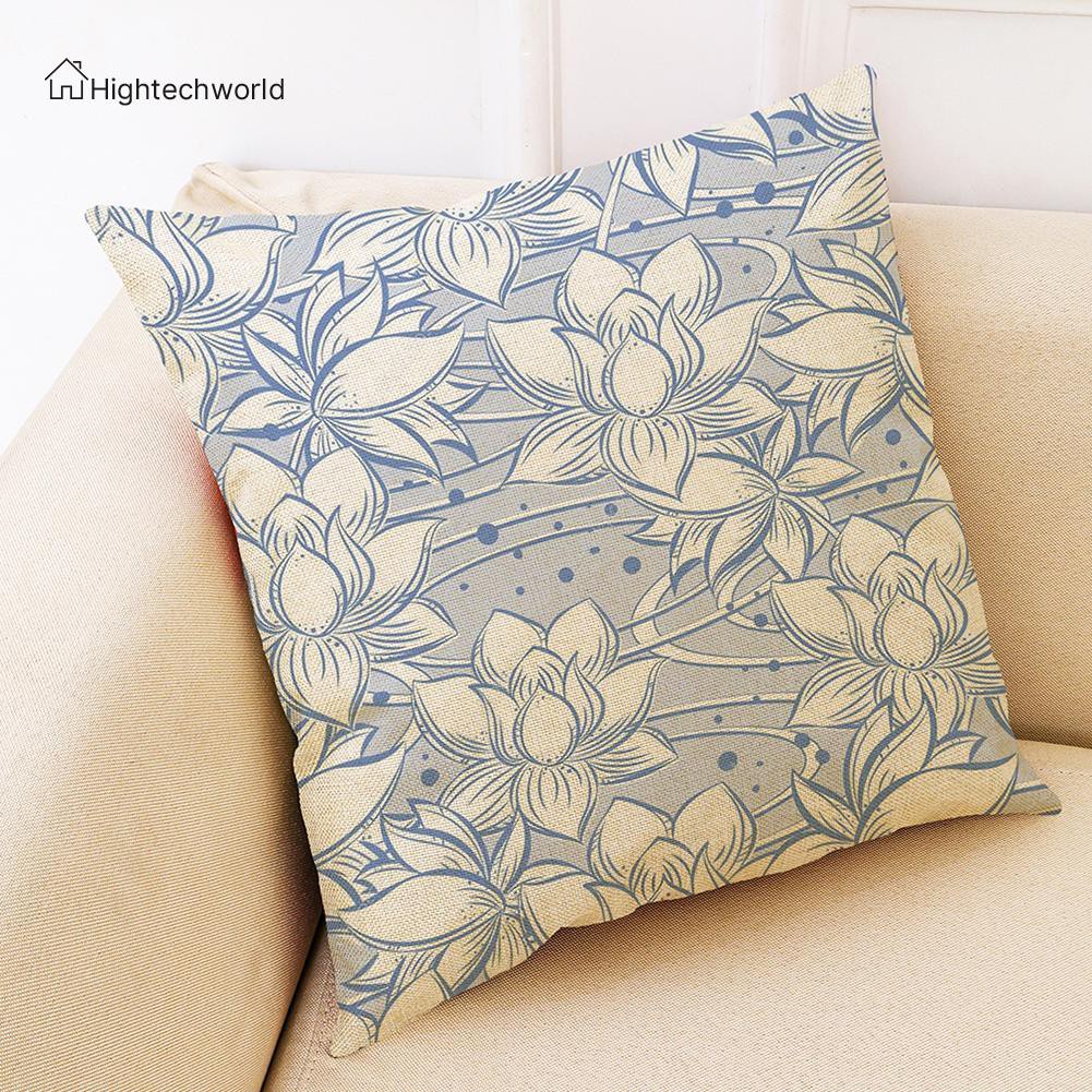 Hightechworld Lotus Printed Linen Pillowcases ​Waist Cushion Cover Sofa Seat Pillow Case