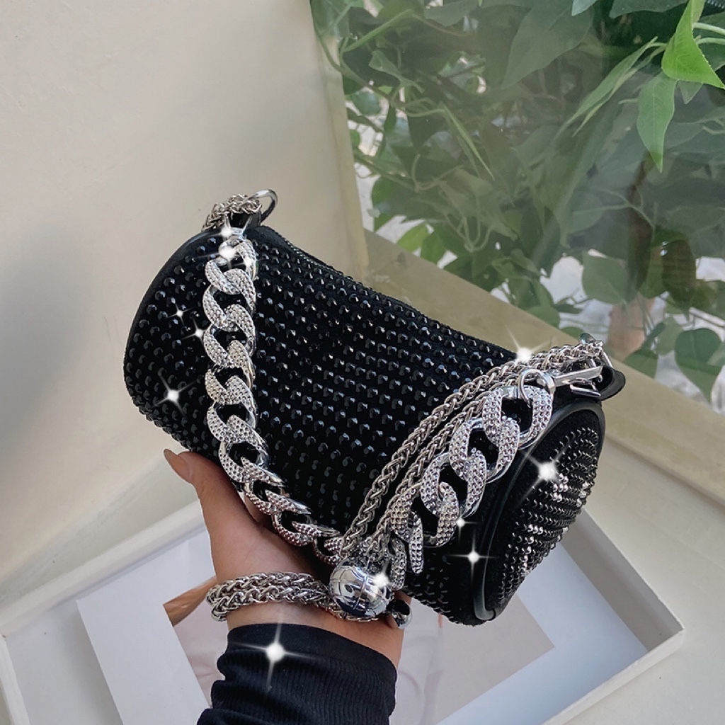 Túi Đeo Vai Hình Trụ Đính Kim Cương Giả Cao Cấp Thời Trang 2022 Cho Nữ