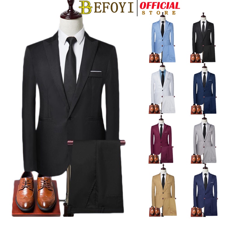 BEFOYI Men 2 Piece Suits Set Formal Business Wedding Casual Korean Slim Fit Blazer Tuxedo SJ46