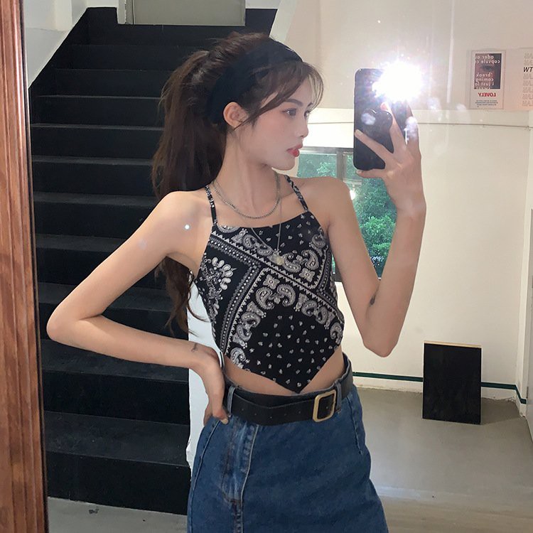 Áo 2 dây kiểu áo yếm hottren hè 2021, Áo yếm hai dây lụa thổ cẩm dáng croptop ulzzang Hàn Quốc - MaoMao