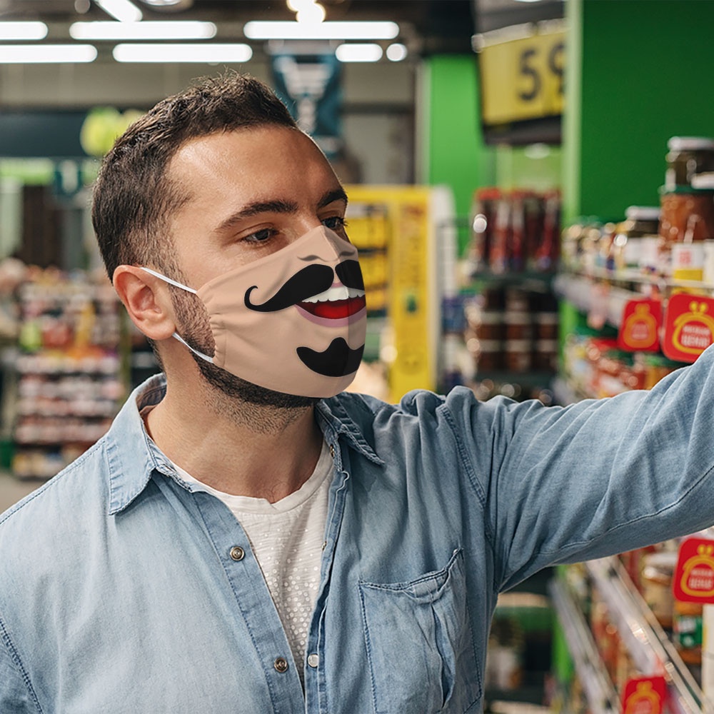 Khẩu trang hình mặt người vui nhộn tấu hài thời trang mặt người mặt mặt râu 6 CARTWELL dễ thở phòng dịch bệnh phòng ô nh