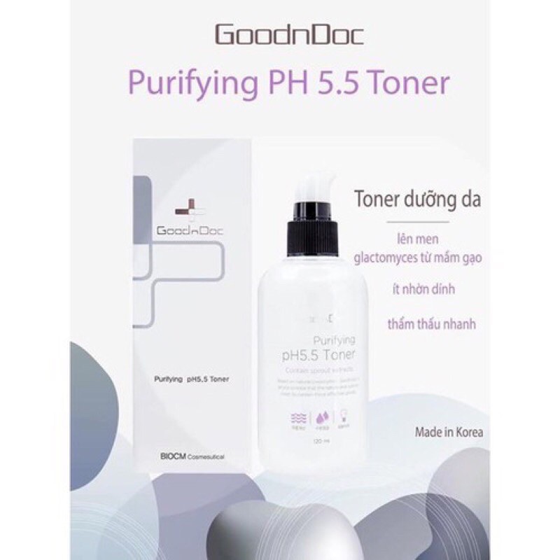 Nước hoa hồng dưỡng trắng da Goodndoc Purifying pH 5.5 Toner (Chai 120ml)