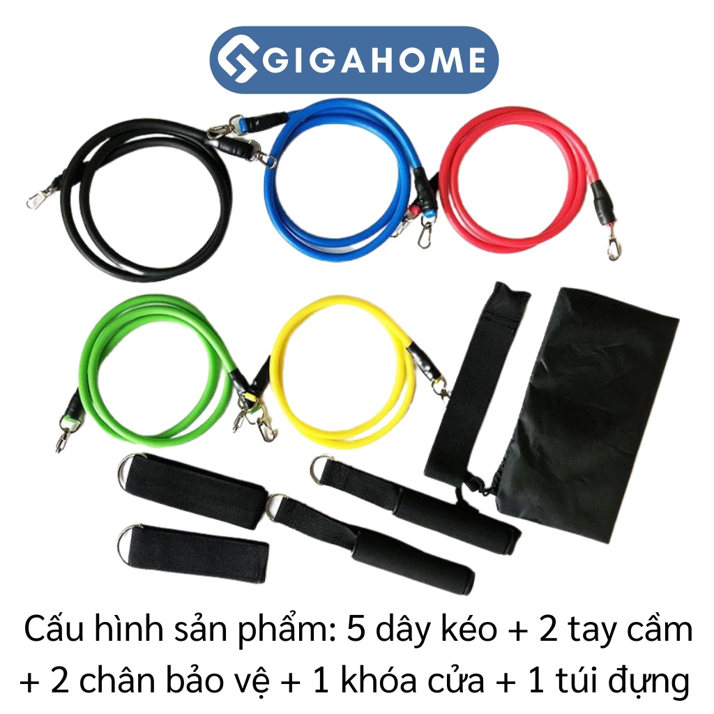 Bộ Dây Ngũ Sắc Tập Full Body, Tập Gym Tại Nhà GIGAHOME Dây Kháng Lực 11 Chi Tiết 6031