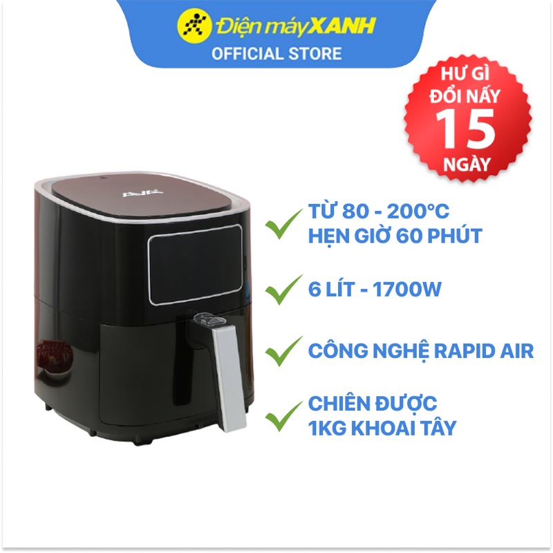 [Mã ELHADEV giảm 4% đơn 300K] Nồi chiên không dầu Ava AF40155D 6 lít công suất 1700W - Hàng chính hãng BH 12 tháng