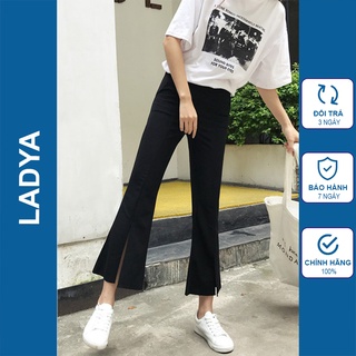 Quần jean nữ ống loe xẻ trước cạp cao LADYA STORE
