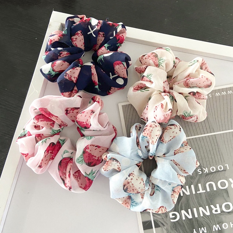 Mới Dây Buộc Tóc Co Giãn Họa Tiết Dâu Tây Đáng Yêu