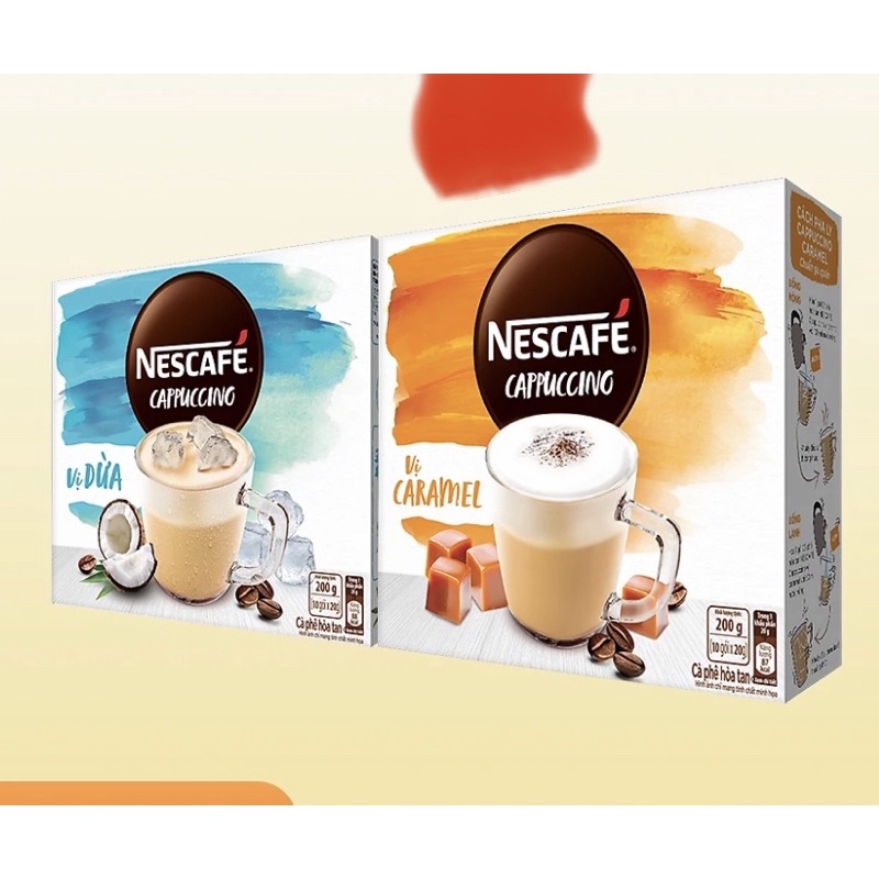 [COMBO SIÊU RẺ] 2 Cà Phê Nescafe: 1 Cappuccino Vị Dừa (Hộp 10 Gói x 20g) + 1 Cappuccino Vị Caramel (Hộp 10 Gói x 20g)