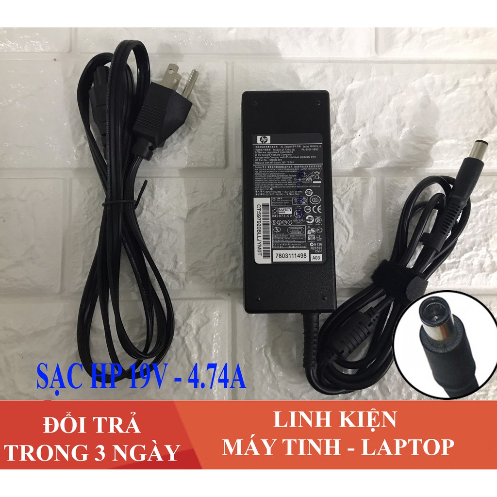 Sạc Laptop HP 19V - 4.74A (90W) Chân kim to dành cho HP 8460 8470 8560P 8570P, Tặng kèm dây nguồn