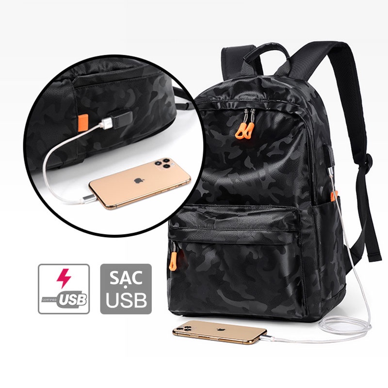 Balo Ulzzang Unisex nam nữ, balo đi học, đi làm, đựng laptop, chất liệu Oxford chống thấm nước, có sạc USB - KD15