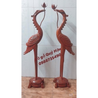 Cặp hạc thờ bằng gỗ Gụ cao 81 cm ngậm hoa sen - cửa hàng đồ gỗ Quý Hậu