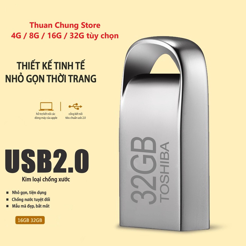 Usb 64gb/32gb/16gb/8gb/4gb Siêu Nhỏ Toshiba U22 Lưu Trữ Dữ Liệu, Chống Nước, Vỏ Kim Loại