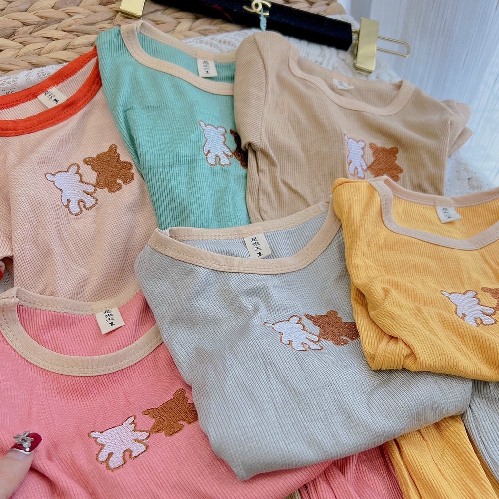 Bộ Cộc Tay Thun Tăm Hàn Quốc Cao Cấp Cho Bé Trai Bé Gái(7-17kg) - Bộ Quần Áo Trẻ Em Dễ Thương Mùa Hè , Đồ Bộ Bé