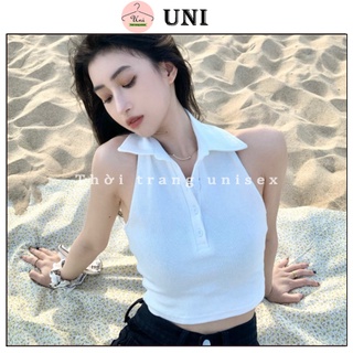 Áo yếm croptop/ áo croptop 3 lỗ cổ bẻ cúc cài 2 màu