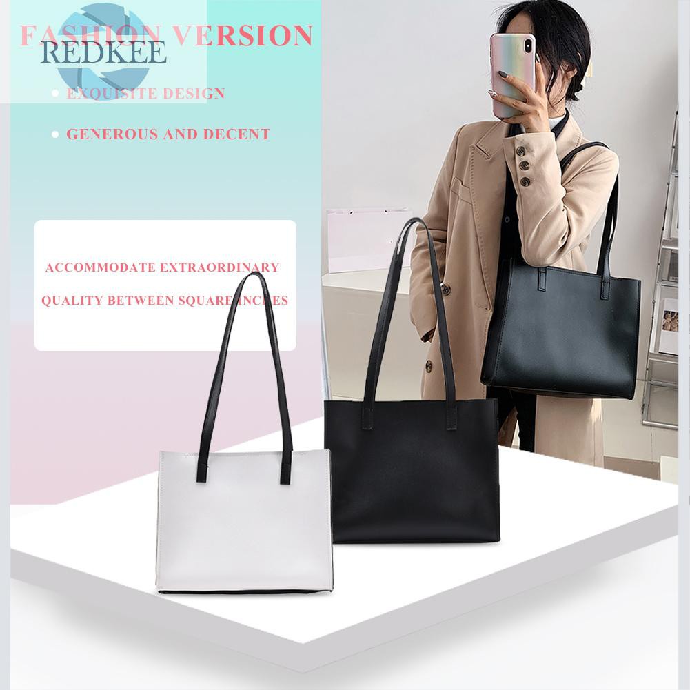 Redkee Simple Female PU Leather Commuter Tote Big Capacity Shoulder Top-handle Bag