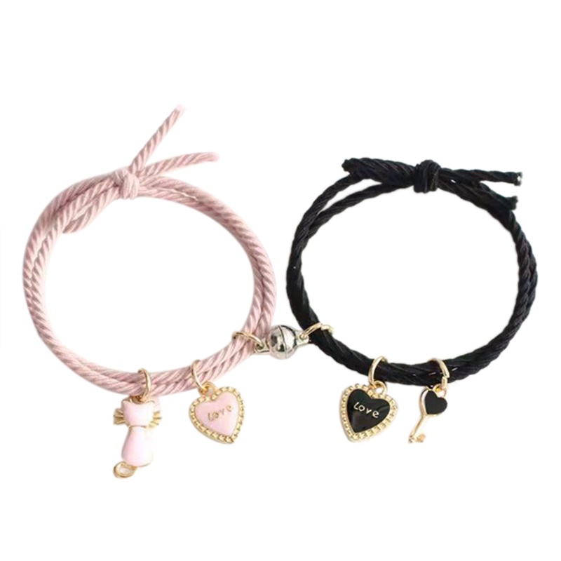 Set 2 Vòng Tay Dây Bện Từ Tính Phối Mặt Dây Thời Trang Cho Cặp Đôi