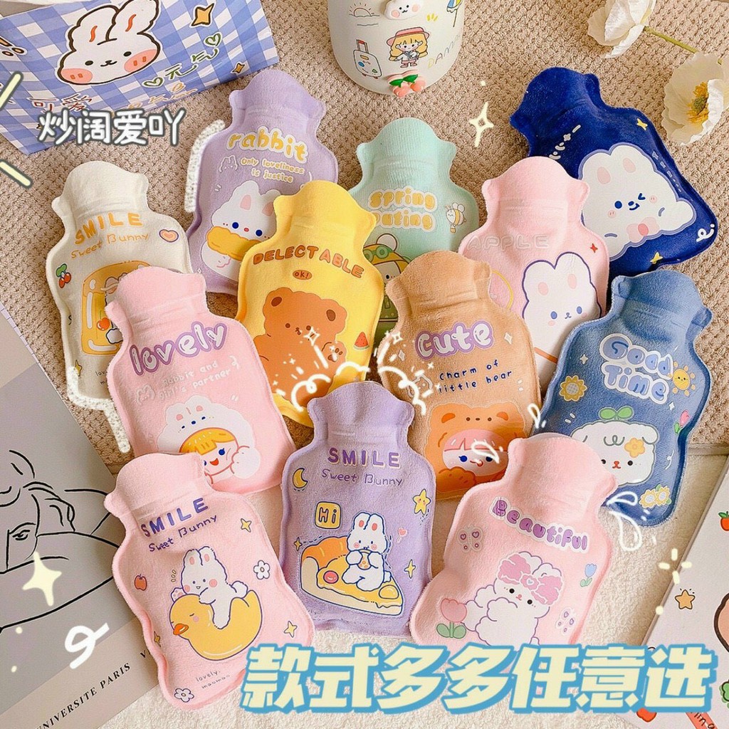 Túi Sưởi Túi Chườm Ấm Mùa Đông Giảm Đau Bụng Nhung Mềm/ Trong Suốt 350ml Nhiều Hình Cute