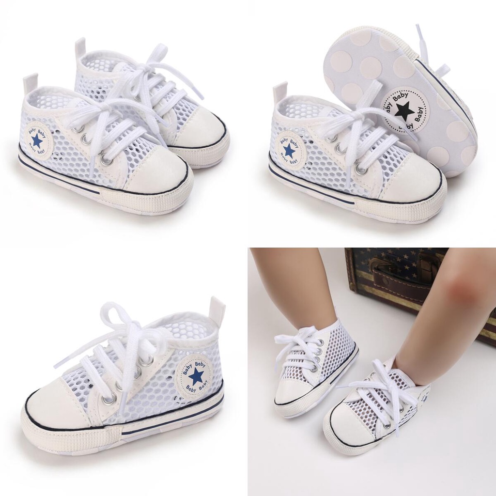 Giày Thể Thao Dây Rút Màu Trắng Thoáng Khí Chống Đá Cho Bé 0-12 Tháng Tuổi Mới