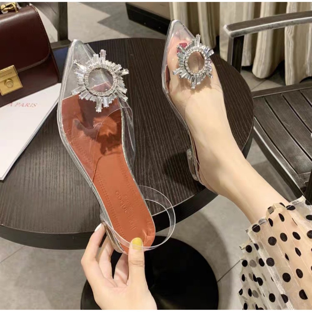 (HÀNG LOẠI 1) GIÀY SANDAL BỆT HOA ĐÁ TRÒNG GÓT TRONG 2CM CỰC CHẢNH