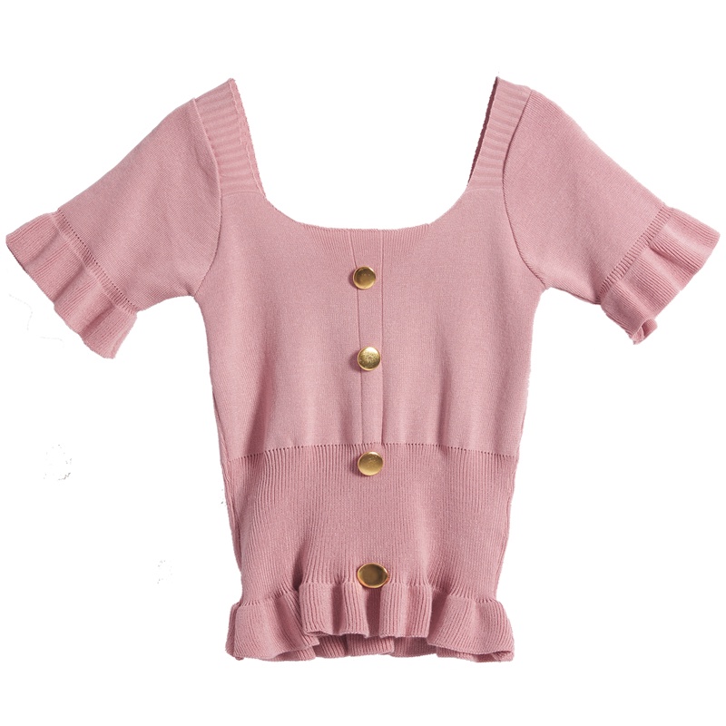 Áo Croptop Dệt Kim Cổ Vuông Tay Ngắn Có 4 Màu Thời Trang Cho Nữ