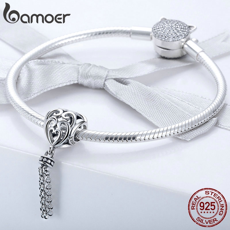 Hạt charm Bamoer SCC722 hình trái tim phối tua rua độc đáo