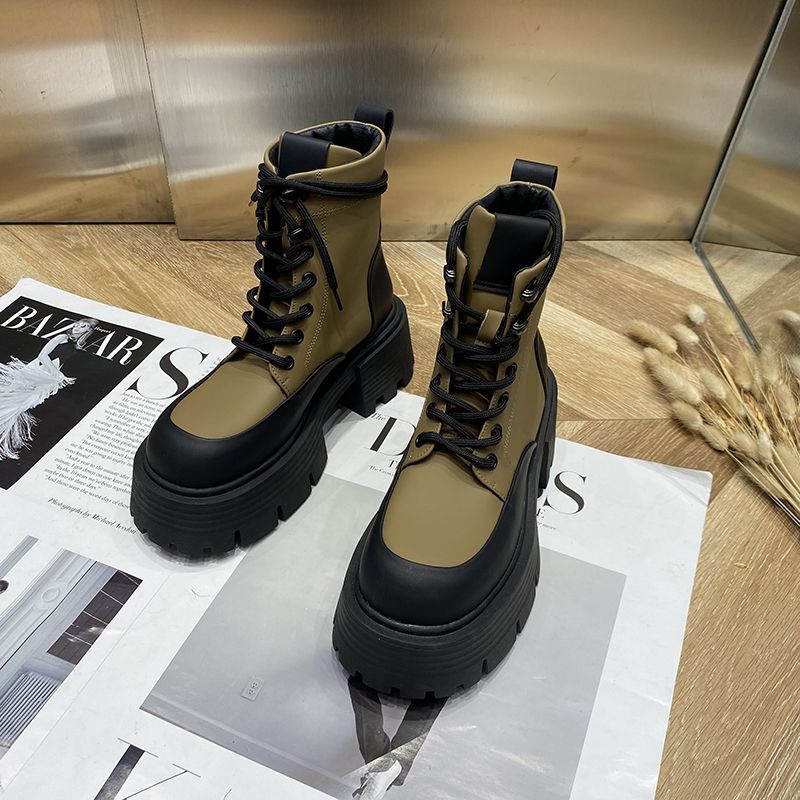 Giày Bốt Martin Mũi Tròn Đế Dày Tăng Chiều Cao Kiểu Anh Thời Trang Mùa Thu 2022 Cho Nữ