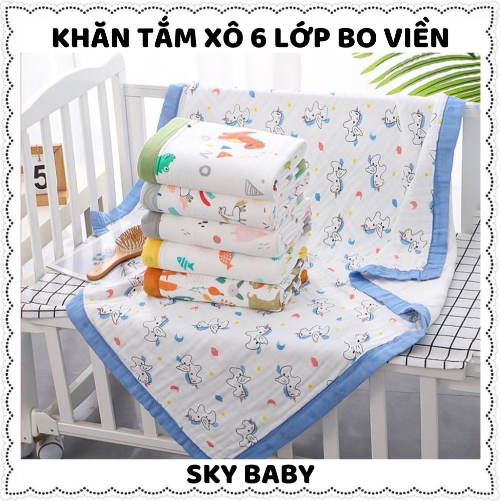 Khăn tắm cho bé cotton sợi tre mềm mịn thấm hút tốt 4 lớp bo viền đa năng