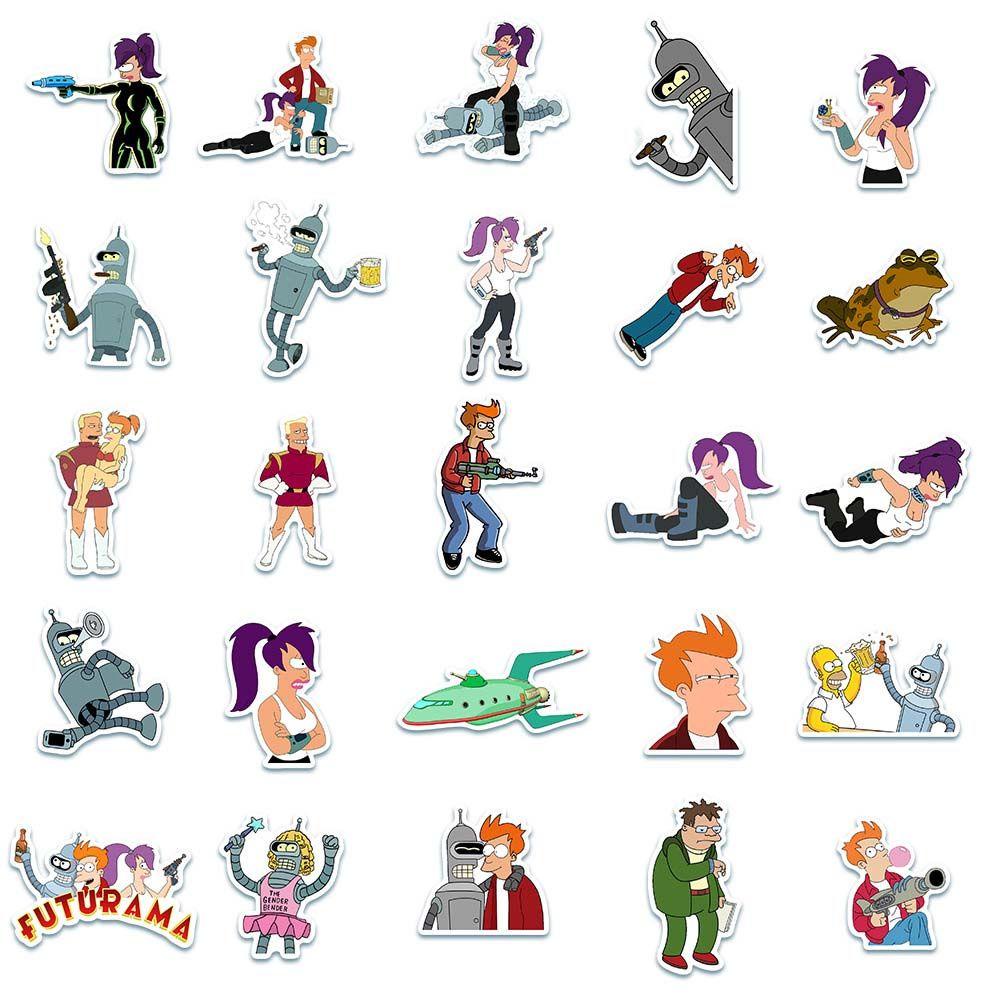 Gói 50 Miếng Dán Anime Fly Out a Futurama Chống Thấm Nước Trang Trí Sổ Tay / Vali / Đàn Guitar