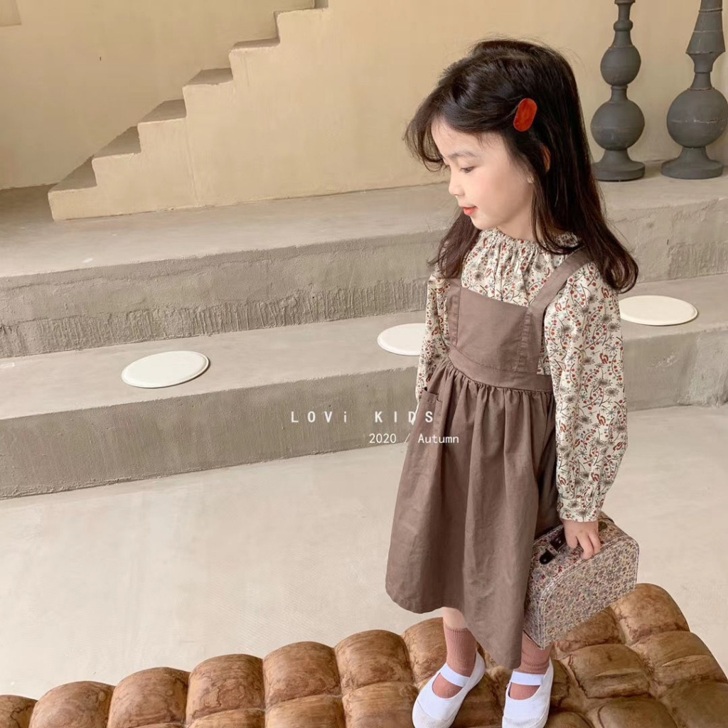 Set Đầm Hai Dây In Hoa Phong Cách Hàn Quốc Thời Trang Cho Bé Gái