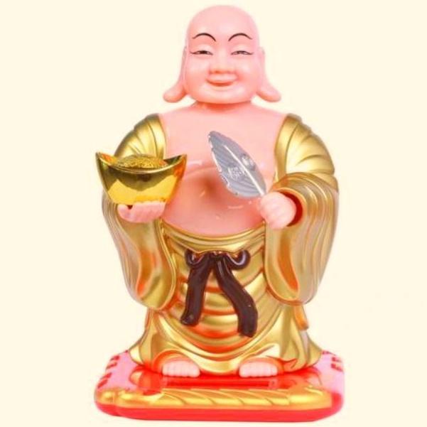 PHẬT DI LẠC DÁNG ĐỨNG VẪY QUẠT GẬT ĐẦU CHẠY NĂNG LƯỢNG MẶT TRỜI ĐEM MAY MẮN