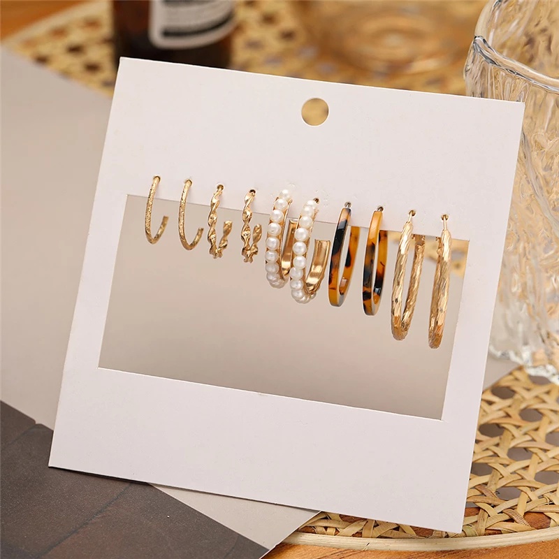 Set 12 khuyên tai tròn đính ngọc trai giả thời trang nữ