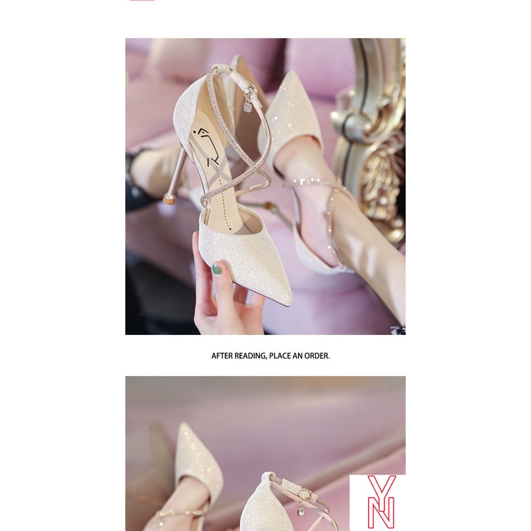 Giày Sandal Cao Gót Mũi Nhọn Khoét Rỗng Mùa Hè Mẫu Mới Năm 2021 Cho Nữ