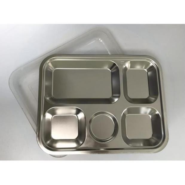Khay cơm phần 5 ngăn inox sâu và nông có nắp loại dày hàng đẹp | BigBuy360 - bigbuy360.vn