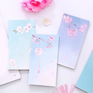 Sổ anh đào chuông gió nền xanh N56 sổ note cute sổ note dễ thương
