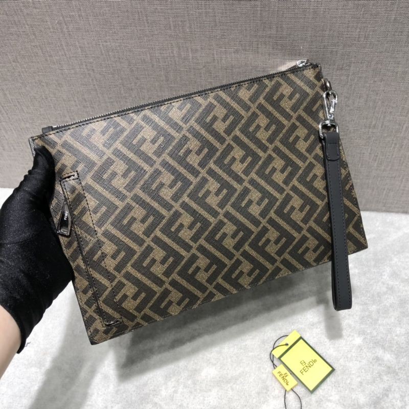 clutch cầm tay cho nam da thật dáng basic họa tiết chữ F Fendi FD