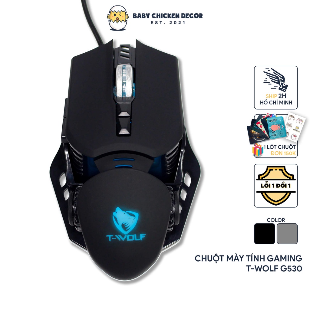 Chuột gaming có dây máy tính văn phòng Led RGB 7 nút điều khiển thương hiệu T-WOLF G530 – Baby Chicken Decor