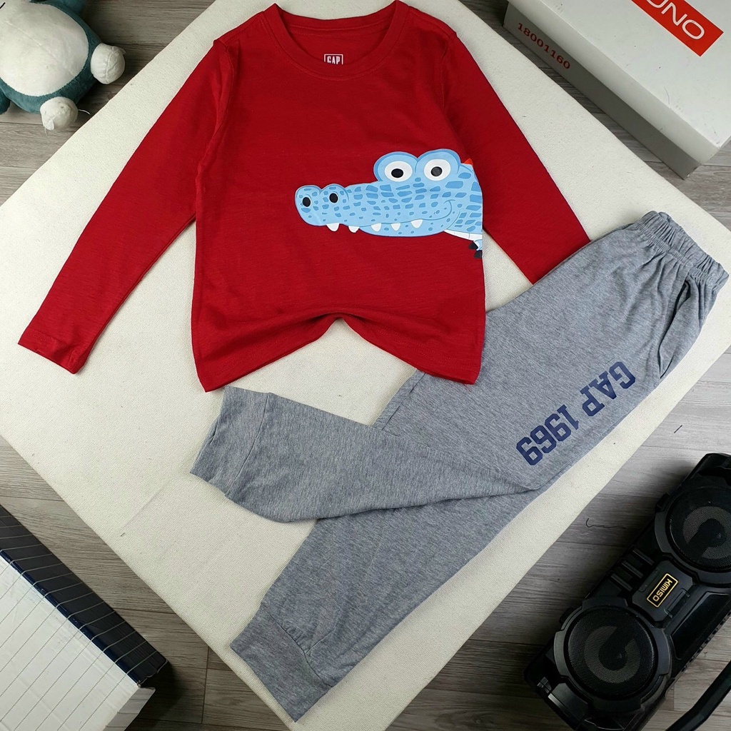 Đồ bộ dài tay thun cotton GAP nhí cho bé 1-5T họa tiết đội chó cứu hộ xe khủng long