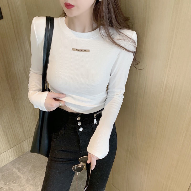 COZOK Áo thun tay dài màu trơn thời trang cho nữ