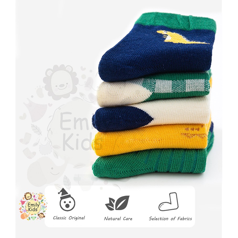 Set 5 Đôi Vớ Cotton Thấm Hút Mồ Hôi Thoáng Khí Họa Tiết Kẻ Sọc Cho Bé Trai 1-12 Tuổi