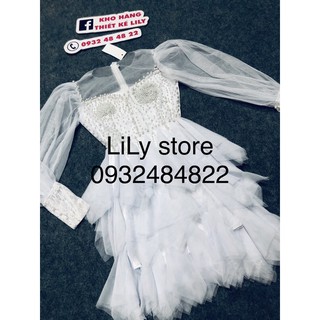 Đầm xoè tay phồng đính cườm ( ảnh và video thật 10000%)