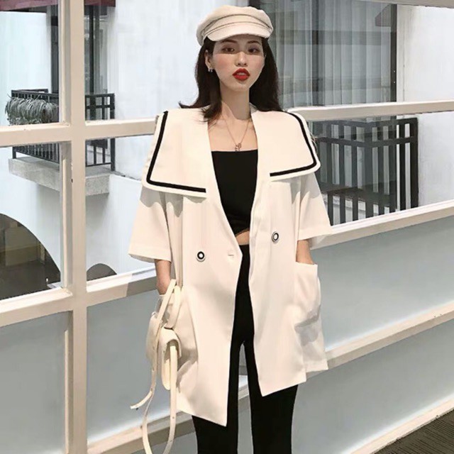 (Order-ảnh thật) Áo khoác cổ bẻ viền màu tay lửng oversize cá tính, siêu độc lạ ( Ảnh thật ở cuối )