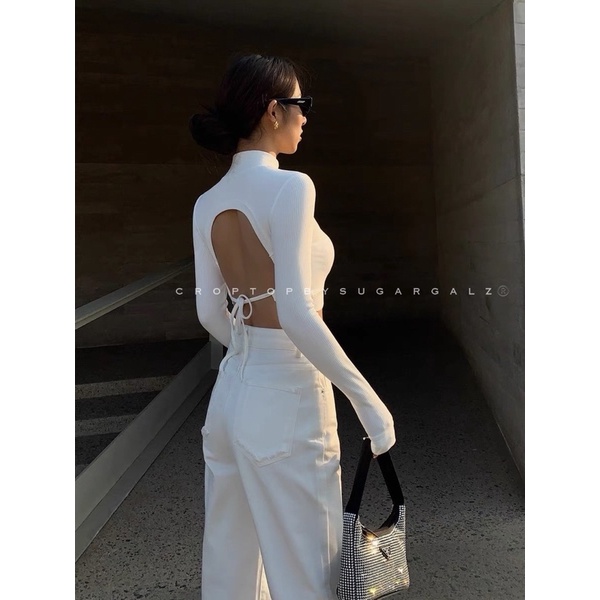 Áo croptop khoét lưng tay dài ôm body quyến rũ - by CBS