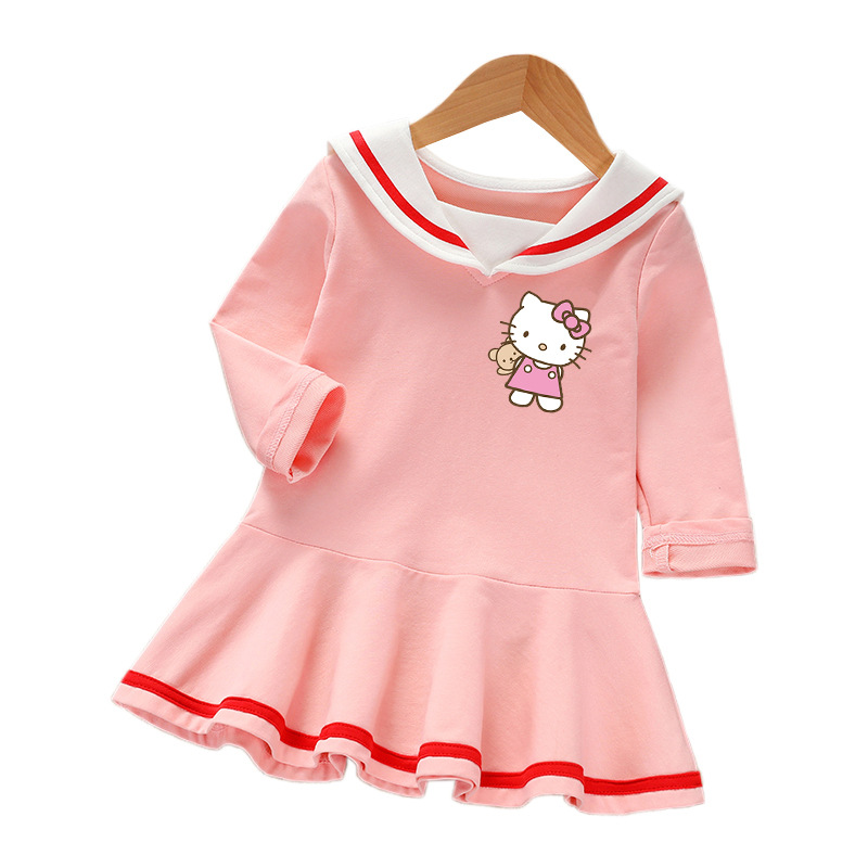 Đầm tay dài họa tiết Hello Kitty thời trang xuân thu cho bé gái