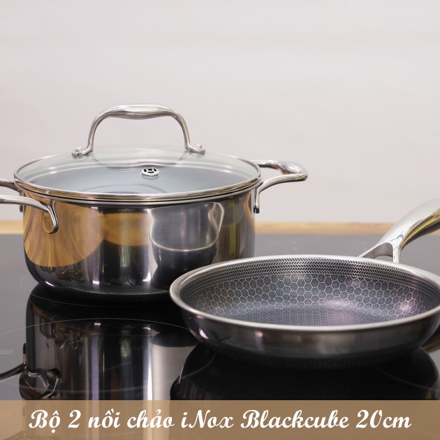 [Hàng chính hãng] Bộ 2 nồi chảo Inox iMat Blackcube 20cm, Sản phẩm Blackcube Hàn Quốc